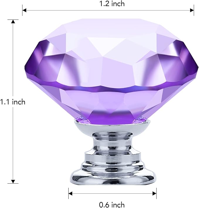 Ravinte 5 Pack Purple Crystal Knobs for Dresser Drawers - 30 mm Glass Cabinet Diamond Shaped Knobs with Silver Base