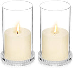 Hurricane Glass Candle Holders Set of 2, Serrated Round Candle Stand for Pillar Candles Modern CandleHolders Cylinder Chimney Cover for Outdoor Wedding Decor Parties & Table Centerpieces