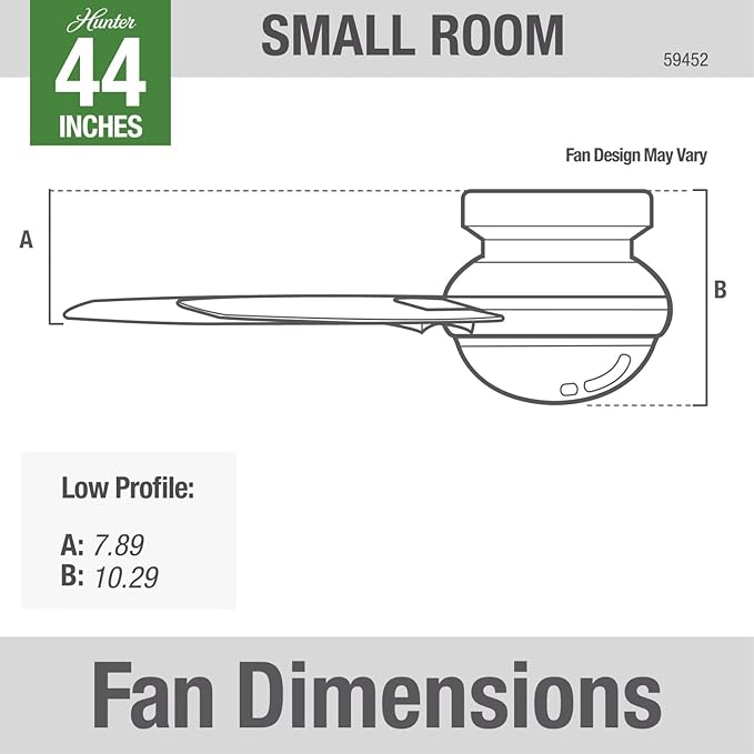 Hunter 44 inch Indoor Ceiling Fan with Light and Remote Control - For Bedroom or Living Room, Low Profile Mount, White Modern Ceiling Fan with LED Light, Quiet, 3 Blades - Minimus 59452, Fresh White