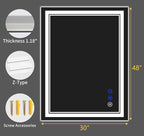 40"x30" LED Bathroom Mirror with Anti-Fog, Stepless Dimmable Lights, 3 Color Modes, Shatter-Proof Tempered Glass, Memory Function & Waterproof Design