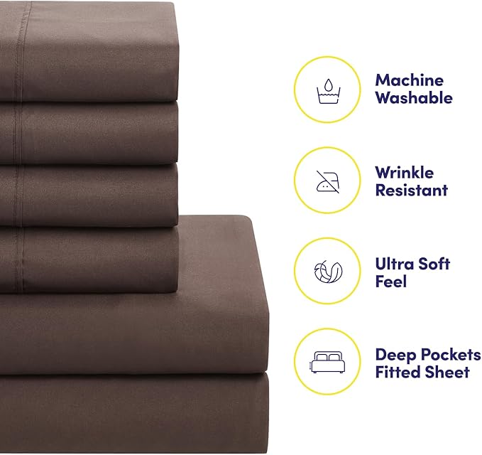 Sweet Home Collection 5 Piece Comforter Set Bag Solid Color All Season Soft Down Alternative Blanket & Luxurious Microfiber Bed Sheets, Brown, Twin XL