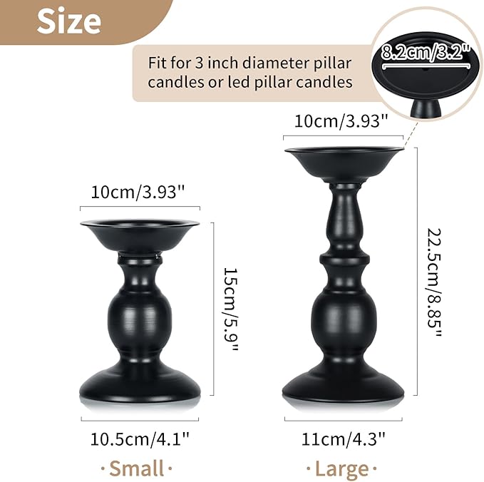 2 Pcs Black Pillar Candle Holders, Most Ideal for 3" Pillar Candles, Gifts for Wedding, Party, Home, Spa, Reiki, Votive Candle (2 x S)