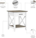 Bush Furniture Key West Small End Table with Storage | Modern Farmhouse Accent Shelf for Living Room in Pure White and Shiplap Gray