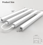 Under Cabinet Lighting Plug in, 16 Inch 4 Pcs, Linkable AC120V 3CCT 3000K/4000K/5000K Ultra Slim, LED Under Cabinet Lights for Counter Light, Kitchen, Shelf, Sink, Workshop, Desk, White