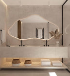 Asymmetrical Bathroom LED Mirror, Modern Irregular Shape Wall Mirror with LED Lights, Frameless Aesthetic Backlit LED Illimunated Vanity Mirror (38" x 19" inc)
