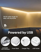 Aclorol COB LED Strip Lights for TV 5V USB Powered Warm White 6.56FT 320Leds/M COB Flexible Light Strip TV Led Backlight for Bedroom Under Cabinet Kitchen DIY Lighting Project 3000K CRI85+ 2M