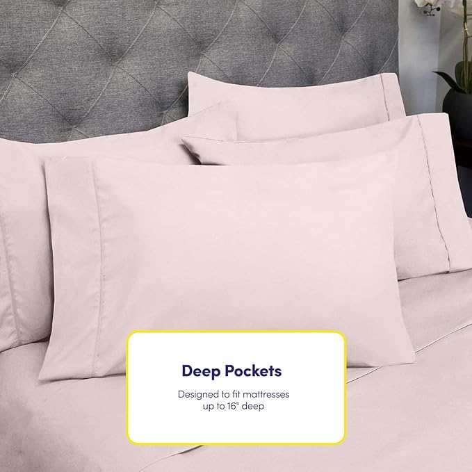 Sweet Home Collection 6 Piece 1500 Supreme Collection Brushed Microfiber Deep Pocket Sheet Set-2 Extra Pillow Cases, Great Value, Rv Short Queen, Pale Pink