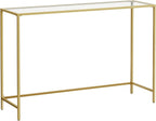 VASAGLE 47.2 Inches Console Table, Tempered Glass Sofa Table, Modern Entryway Table, Sturdy Metal Frame, Easy to Assemble, Adjustable Feet, for Living Room, Hallway, Gold Color ULGT036A01