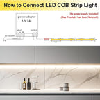 TOPAI 12V COB LED Strip Light Daylight White 5000K Waterproof IP65 480LEDs/M Super Bright 4000Lm CRI>90 16.4ft/5M Dotless High Density Cuttable Flexible for Cabinet Home DIY Lighting Projects
