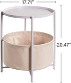 danpinera Round Side Table with Fabric Storage Basket, Metal Side Table Small Bedside Nightstand with Removable Tray Top for Living Room, Bedroom, Nursery, Laundry, Light Violet