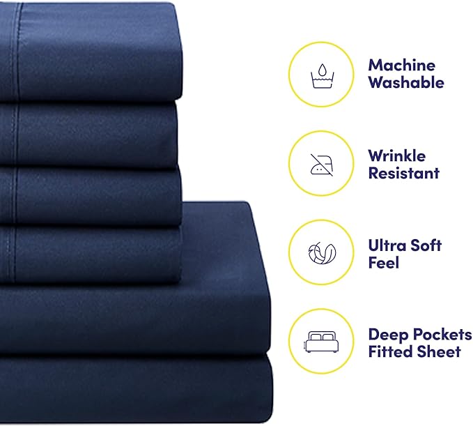Sweet Home Collection RV Short Queen Comforter Set for RV Camper - Comforter Set with Fitted & Flat Sheet, 4 Pillowcases - Tailored for RV Short Queen Beds - Cozy Essentials for Your RV Bedroom, Navy