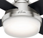 Hunter 44 inch Indoor Ceiling Fan with LED Light and Remote Control - Modern Ceiling Fan, Low Profile Mount, 4 Black Oak Blades, For Bedroom, Living Room, or Kitchen - Dempsey 59243, Brushed Nickel