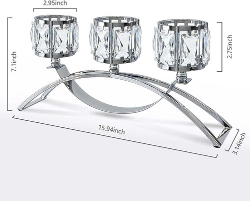 3 Arms Crystal Candle Holders, Arch Candlestick Table Candelabras Centerpieces for Wedding, Dinning Room, Cabinet Ornaments, Home Decoration， Gift (3-arm Arched, Silver)