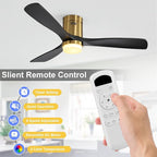 Sofucor 52 Inch Ceiling Fans with Lights, Flush Mount Black Indoor/Outdoor Ceiling Fan with Light Remote Control, Reversible DC Motor, 3 Blade Solid Wood Ceiling Fan Light for Bedroom Patio Farmhouse