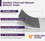 PayLessHere 12 Inch Bamboo Charcoal Cooling Gel Memory Foam Mattress in a Box/Medium-Firm Mattress/Fiberglass Free/Pressure Relief & Temperature Regulation/CertiPUR-US Certified,White Queen