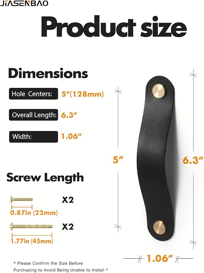Black Leather Drawer Pulls 12 Pack 5"(128mm) Leather Handles Cabinet knobs for Kitchen Cabinet Drawers Bathroom Dressers