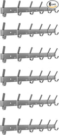 Coat Rack Wall Mount – Brushed Nickel 17 Inch Stainless Steel Hook Rail with 6 Heavy Duty Double Coat Hooks – Wall Mounted Coat Hanger for Entryway, Bathroom, Bedroom, Towel, Hat Organizer - 6 Pack