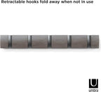 Umbra Flip Wall-Mounted Coat Rack with 5 Hooks – Modern, Space-Saving Storage for Hats, Jackets, Bags, Entryway, Mudroom, Closet, Bathroom, Bedroom – Grey/Pewter
