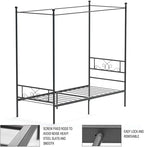 Weehom Twin Canopy Bed Frame with Headboard and Footboard, 4 Posters Metal Bed Frame, No Box Spring Needed, Mattress Foundation Platform Bed for Kids and Adults, Black
