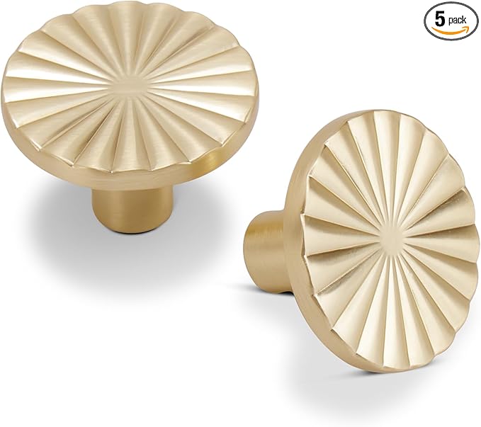 5 Pack Kitchen Cabinet Knobs Round Sunflower Dresser Knob Modern Drawer Hardware Cupboard Handles Furniture Knob for Bathroom Single Hole Knobs for Wardrobe Brushed Gold TYH-BG-K5