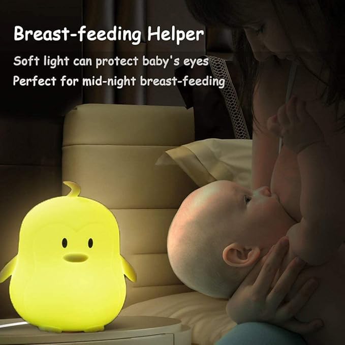 Animal-shaped Big Night Light for Children/Adult, Rechargeable LED Soft Silicone (BPA Free) Bedside Lamp, Adjustable Brightness and 9 Colors by Touch Control & Remote Control (Big Penguin)