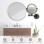 Hard Wired Make up Mirror Magnifying Lighted Black Wall Mounted, 8" 1X/5X Double-Sided 360 Swivel Extendable Arm Bathroom Makeup Mirror Wall Mount, Touch Dimmable, Matt Black