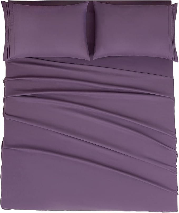 Mejoroom King Size Bed Sheet Set - Hotel Luxury 1800 Bedding Sheets & Pillowcases - 16" Deep Pocket Fitted Sheet, Soft, Breathable, Wrinkle & Fade Resistant - 4 Piece(King, Purple)