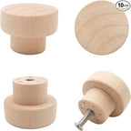 10PCS Wood Knobs Flat Top Round Cabinet Knobs 1.39"(35mm) Unfinished Wooden Dresser Drawer Pulls Kitchen Cabinet Handles
