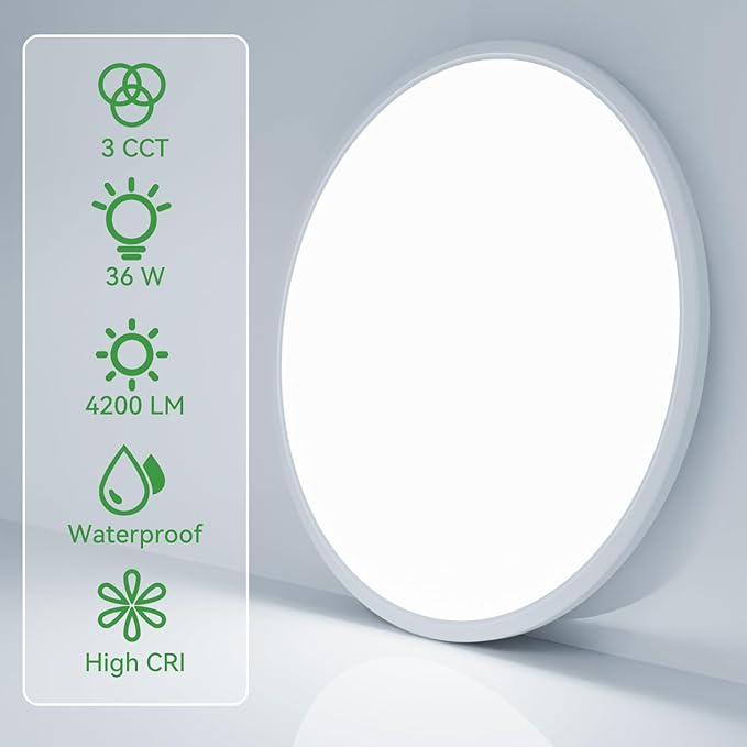 hepside 15.8INCH Big Dimmable Flush Mount Ceiling Light Fixture White, 3CCT 3000/4500/6000K Ceiling Lamp, 36W 4200LM Super Bright Low Profile Light for Bedroom, Kitchen, Bathroom, Hallway