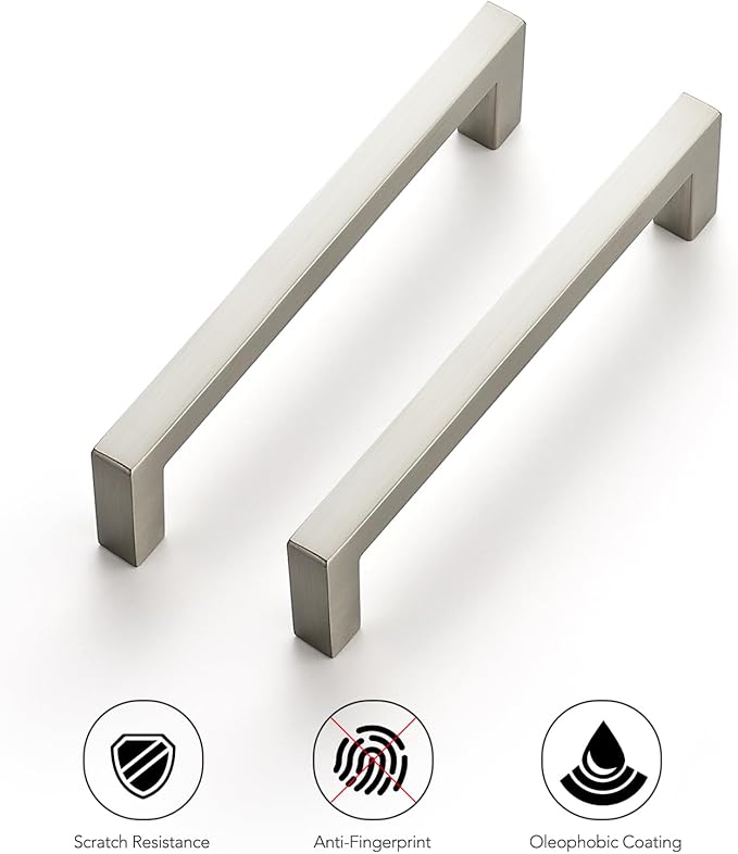 Ravinte 10 Pack Solid 4 Inch Center to Center Slim Square Bar Drawer Handles - Cabinet Hardware Brushed Nickel Pulls for Kitchen and Drawers