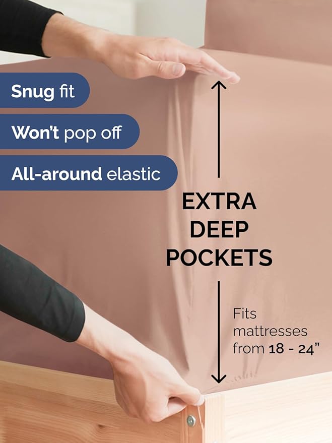 Extra Deep Full Sheet Set - 6 Piece Breathable and Cooling Sheets - Hotel Luxury Bed Sheets Set - Easy & Secure Fit - Soft, Wrinkle Free and Comfy Sheets Set - Mauve Sheet Set with Extra Deep Pockets