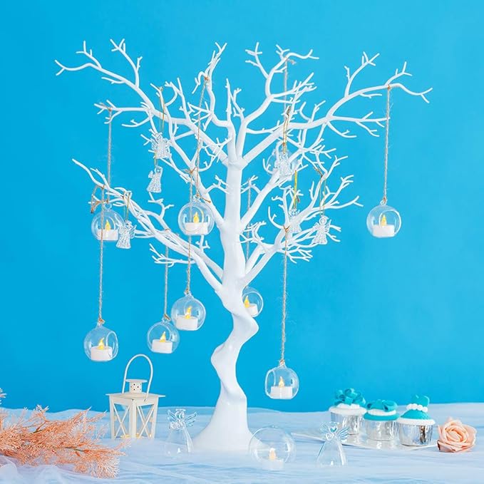 Sziqiqi Hanging Glass Globes Orbs Tea Light Candle Holders fillable with Trinkets for Wedding Ornaments, Wedding Birthday Christmas Party Centerpiece Accessory 2.36inch 30pcs +6 Extra