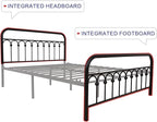 TUSEER Metal Bed Frame Queen Size with Vintage Headboard and Footboard Platform Base Wrought Iron Bed Frame (Queen,Black)