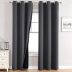 ChrisDowa 100% Blackout Curtains 72 inch Long for Bedroom with Black Liner, 2 Thick Layers Total Blackout Thermal Insulated Grommet Window Curtains 2 Panels Set (Dark Grey, 42 x 72 Inch)