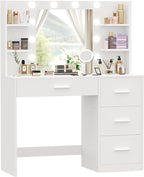 Irontar Vanity Desk, Makeup Vanity with 10 LED Lights & 4 Drawers, Brightness Adjustable, Dressing Table with 6 Open Storage, Makeup Table for Women, White WDT003W