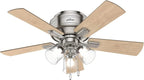 Hunter 42 inch Indoor Ceiling Fan with LED Lights and Pull Chain - Low Profile Mount Ceiling Fan, 5 Blades, For Bedroom, Living Room, or Kitchen, Quiet - Crestfield 52154, Brushed Nickel