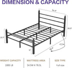 Full Bed Frame with Headboard and Footboard, Metal Bed Frame with Charging Station and LED Lights, Under Bed Storage, No Box Spring Needed,Noise Free, Black