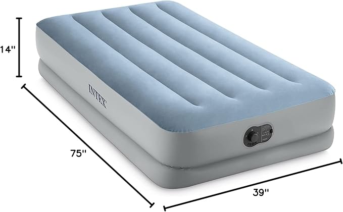 Intex 64157E Dura Beam Plus Mid-Rise Air Mattress: Fiber Tech Twin Size Built in USB Electric Pump 14in Bed Height 300lb Weight Capacity (Pack of 3)
