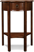 Seneca Solid Wood Demilune Console Table with Shelf and Drawer, Pecan, Perfect for Entryways, Hallways, and Stair Landings – Leick Home, 9030