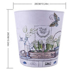 Wastebasket, British Style PU Leather Round Decorative Trash Bin Garbage Can Wastebasket Without Lid for Living Room Home Office - Plants and Butterfly