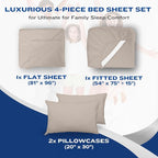 DREAMCARE Full Size Sheets Set - 4 Pcs Cooling Bed Sheets with Up to 15" Deep Pockets - Soft, Long-Lasting 100% Brushed Polyester with Side Pocket (Beige)