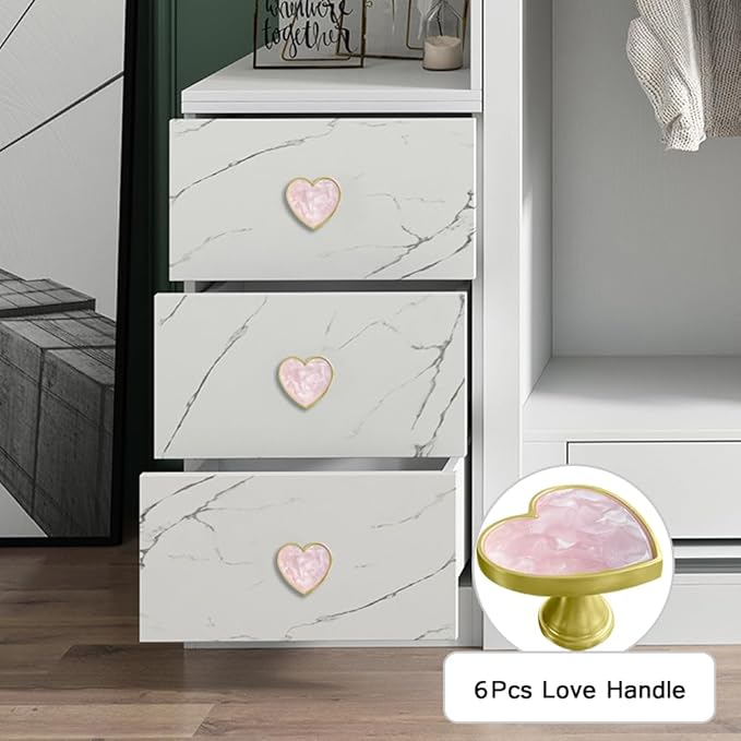 6 pcs Butterfly Shape Knobs Handle Gold Cabinet Knobs Decoration Door Handle Single Hole Handles Cabinet Drawer Dresser Kitchen Wardrobe Furniture Hardware Pulls (Pink Love)