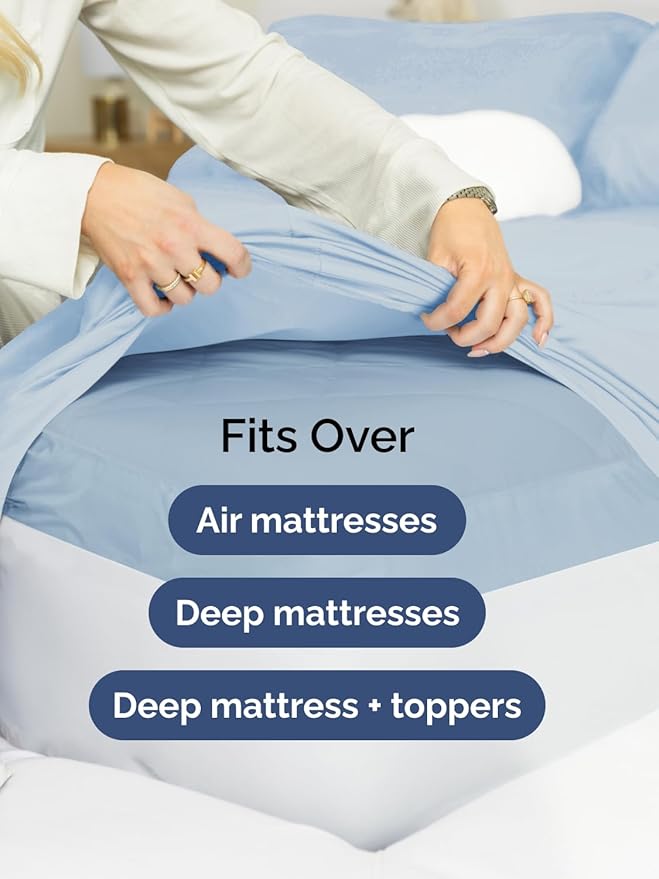 Extra Deep Queen Sheet Set - 6 Piece Breathable & Cooling Sheets - Hotel Luxury Bed Sheets Set - Easy & Secure Fit - Soft, Wrinkle Free & Comfy Sheets Set - Sky Blue Sheet Set with Extra Deep Pockets