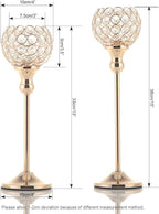 VINCIGANT Gold Crystal Candle Holders Set of 2,Pillar Candlesticks for Table Centerpieces, Christmas Home Decor Wedding Party Housewarming Gift