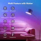 OREiN Matter Smart Light Bulb, Smart Light Bulbs Work with Apple Home, Alexa, Google Home, SmartThings, A19 Color Changing Light Bulbs 2.4Ghz WiFi, 800 Lumens Equivalent 60W 2Pack