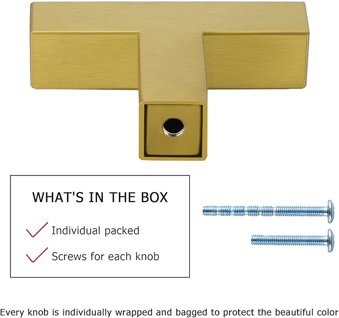 LONTAN 35 Pack Dresser Knobs Brushed Brass Kitchen Cabinet knobs Square Gold Cabinet Door Hardware for Bathroom Closet Cupboard