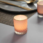 SHMILMH Pink Votive Candle Holders Set of 12, Vintage Glass Tealight Candle Holder with Gold Rim, Votives for Valentines Table Centerpiece, Wedding Decoration