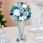10Pcs Artificial Flower Ball Arrangement, Fake Floral Centerpieces Wedding Roses Bouquet for Parties Valentine's Day Wedding Centerpieces and Home Decor (Blue & White)