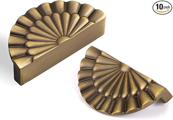 Brushed Antique Brass Cabinet Pulls 10 Pack 3 Inch Vintage Drawer Handles Kitchen Cupboard Half Moon Bathroom Dresser Sunflower Cup Flat Pull SH-AB76-10