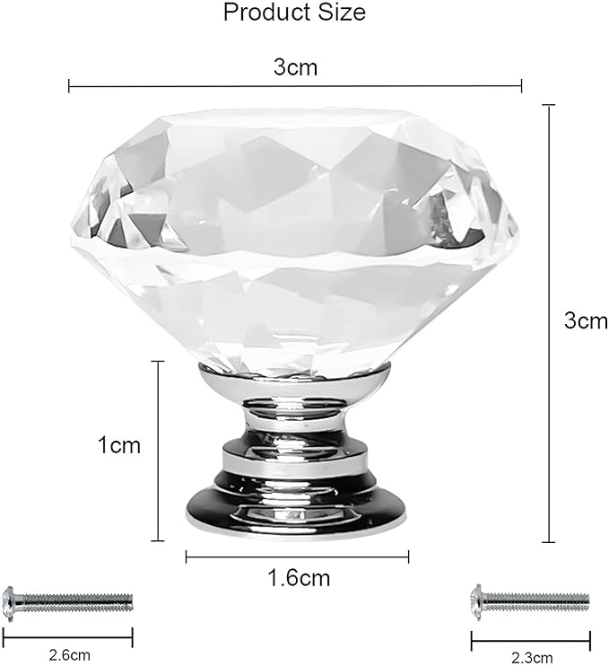 Dynasty 30mm Glass Crystal Dresser Drawer Kitchen Cabinet Door Hardware Knobs Handles - Color | Quantity Choice